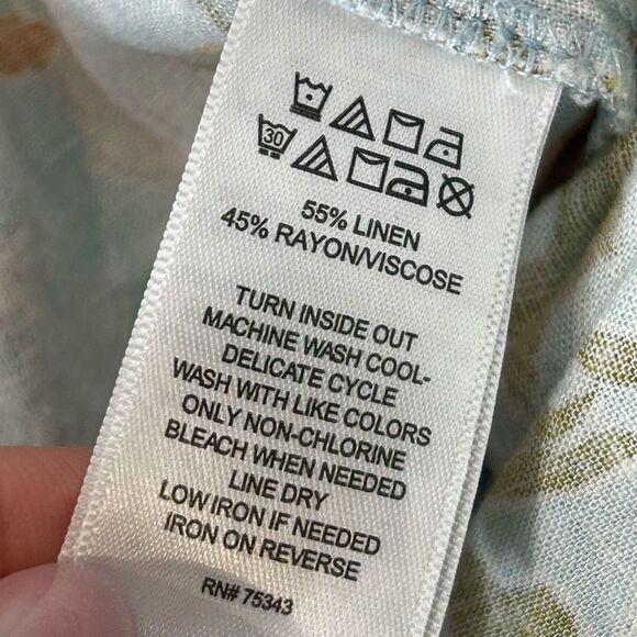 Cynthia Rowley Midi Skirt Linen Wrap Small Light Blue Floral Summer Leaves Long - Picture 12 of 12